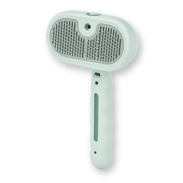 Steam Brush Pro 3-in-1 steam spray grooming brush in mint green, on white