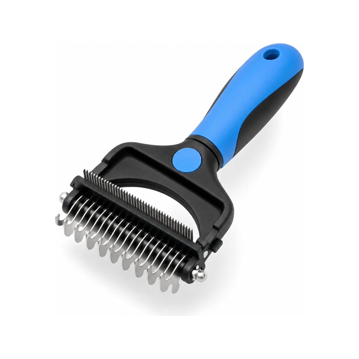Undercoat rake for deshedding a double-coated dog
