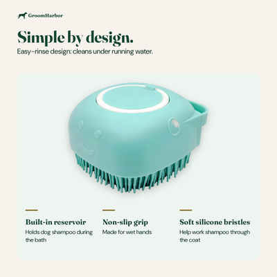 Bath Brush Pro pet bath brush with shampoo dispenser: parts and features