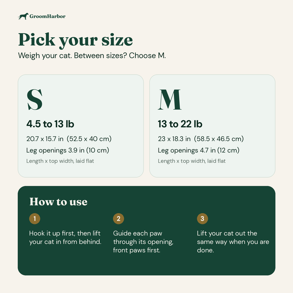 CalmCat cat grooming hammock sizes S and M and how to use it