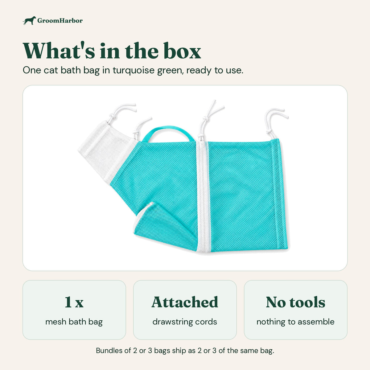 What's in the box: one turquoise green cat bath mesh bag with attached drawstrings