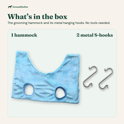 In the box: one grooming hammock and two metal S-hooks