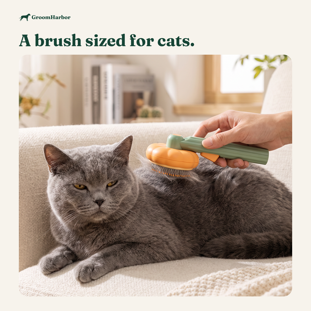 PopClean Self-Cleaning Cat Brush: in use at home
