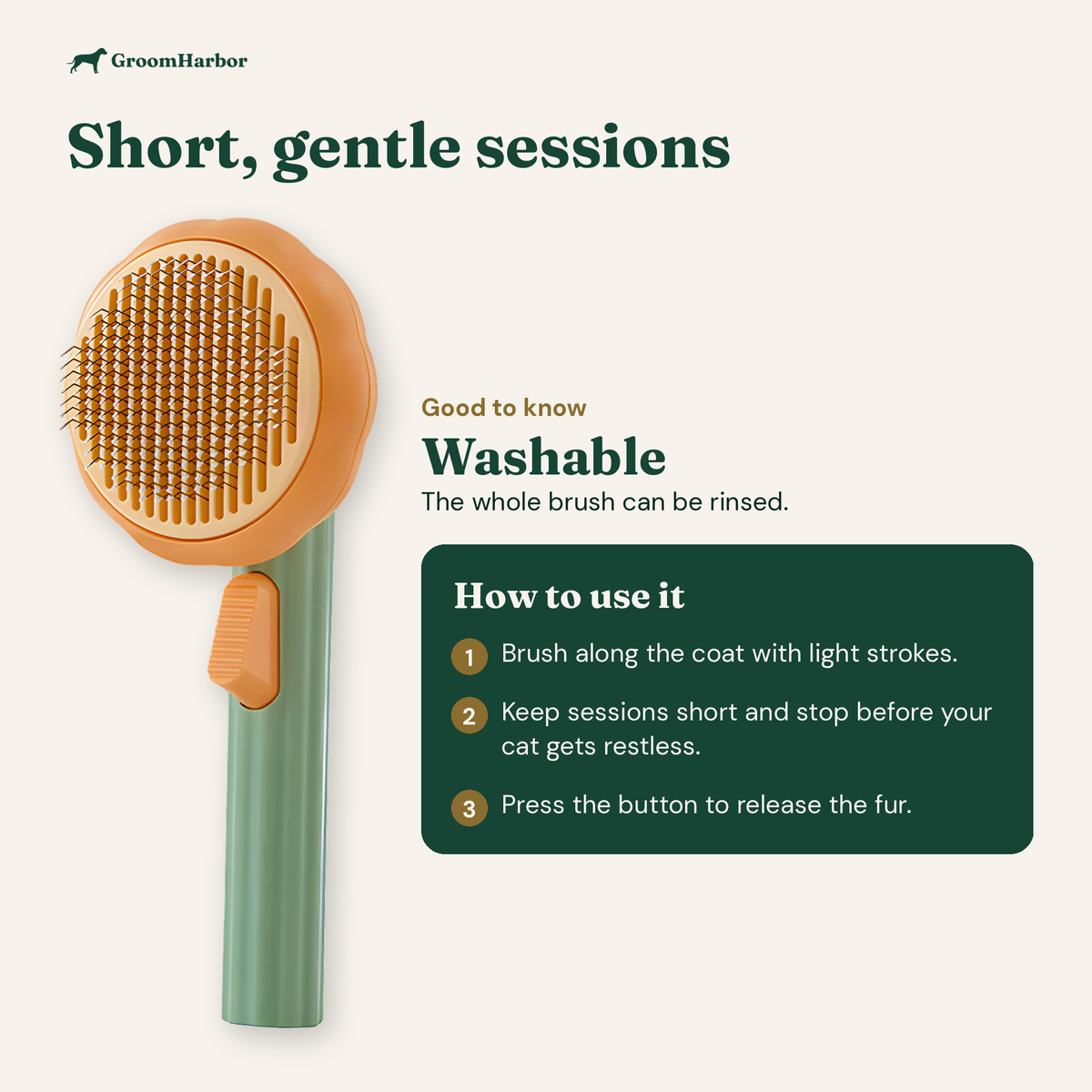 PopClean Self-Cleaning Cat Brush: size and how to use it