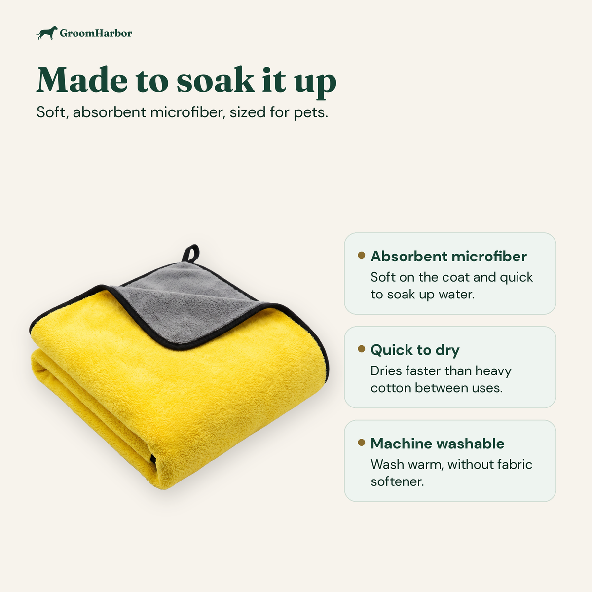 QuickDry Microfiber Pet Towel: parts and features
