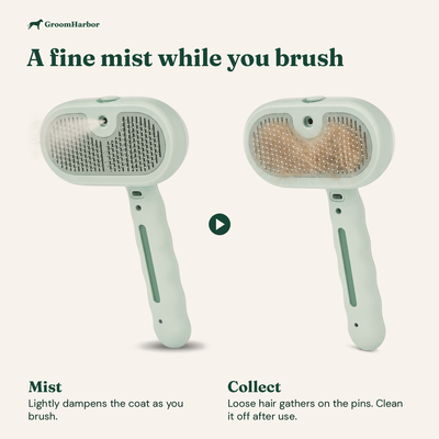 Steam Brush Pro releases a fine mist while you brush, then loose hair collects on the pins