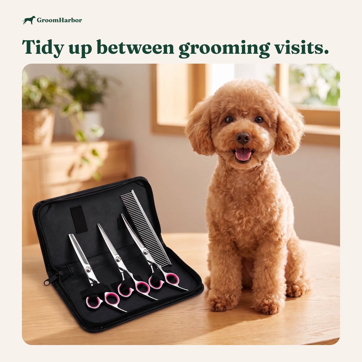 TrimSet Dog Grooming Scissors Kit with Case: in use at home