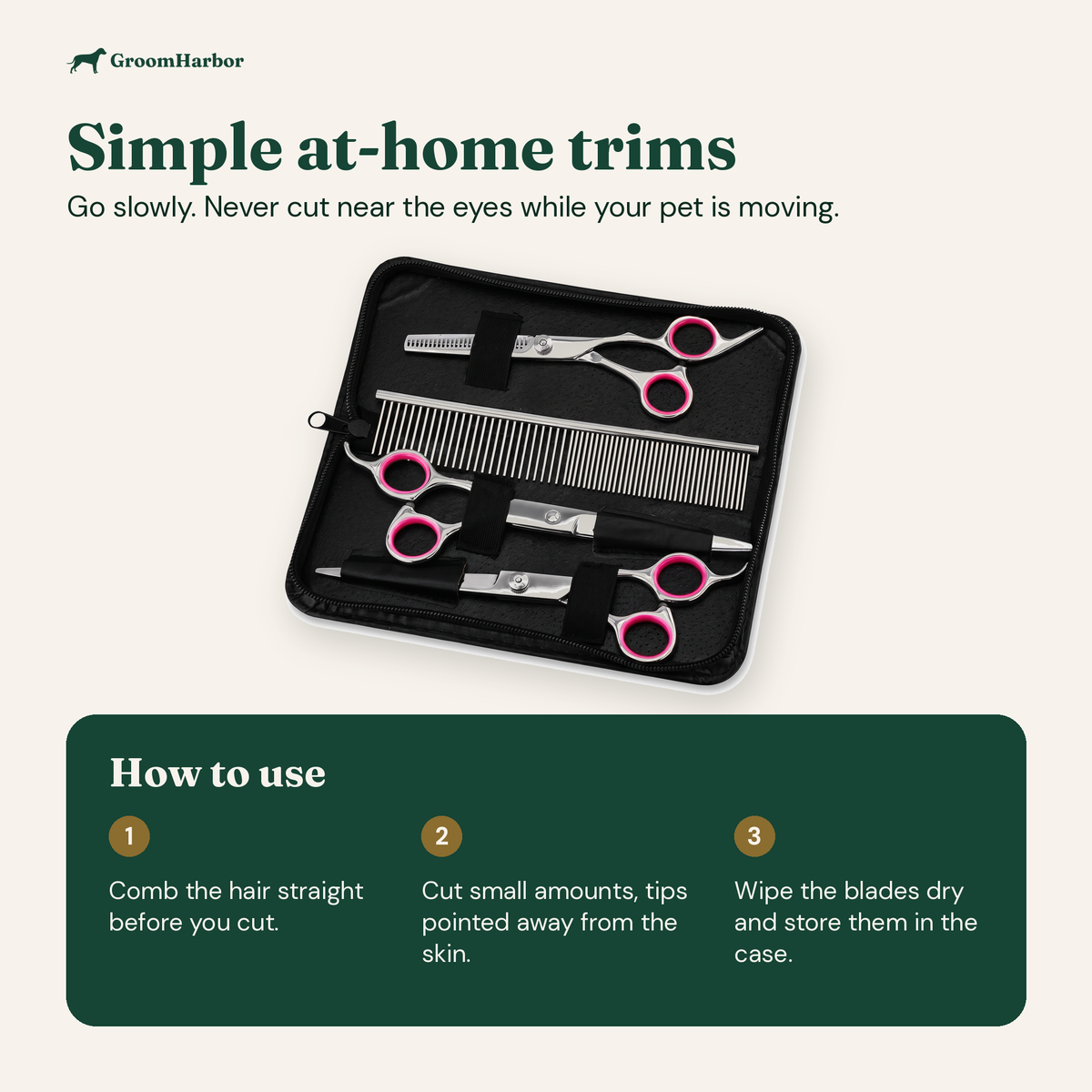 TrimSet Dog Grooming Scissors Kit with Case: size and how to use it